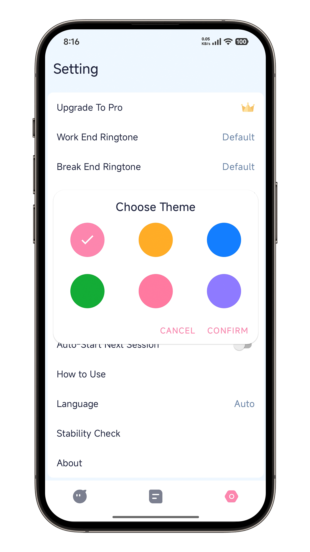Colorful themes screen