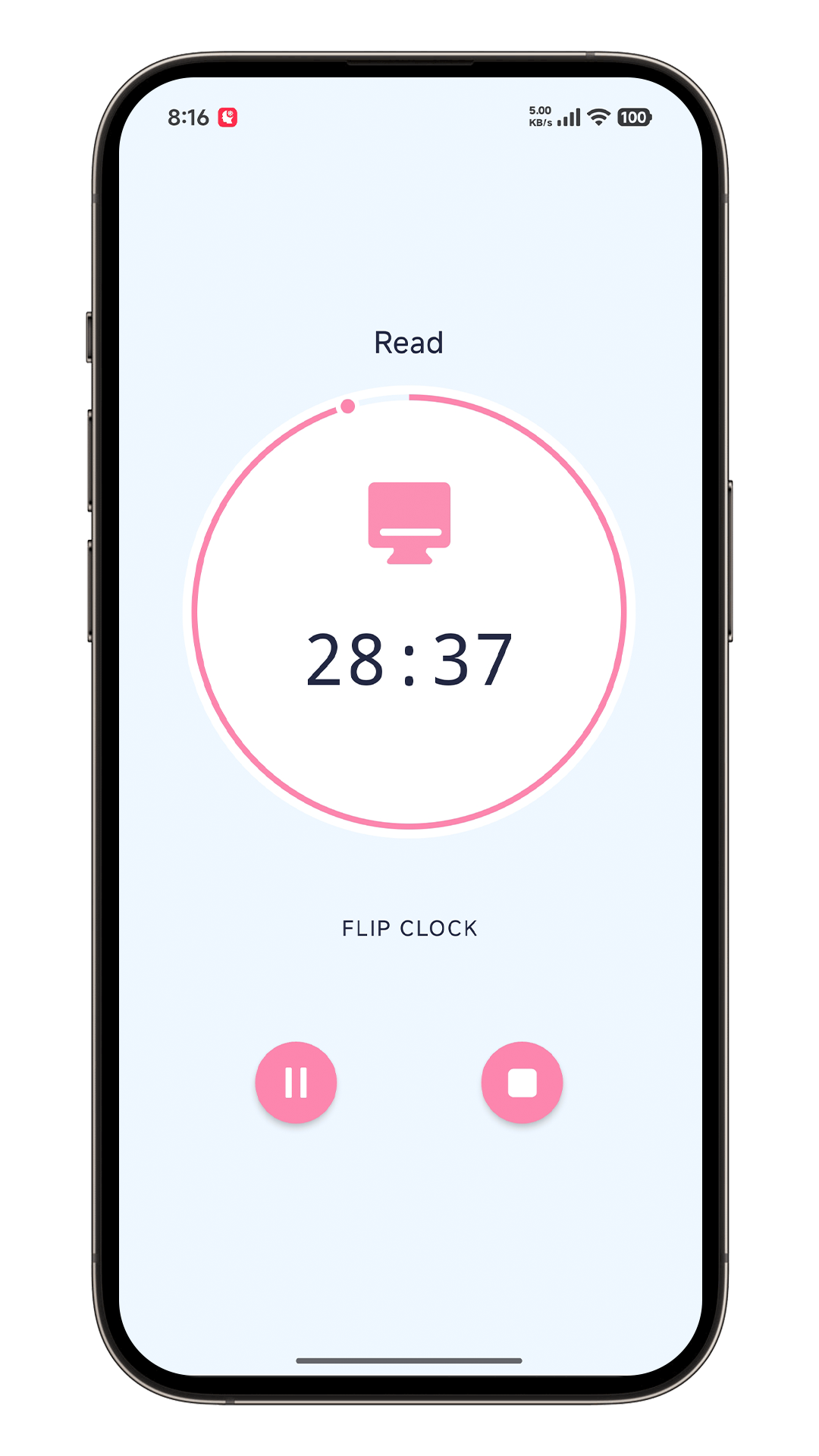 Brain Focus pomodoro timer main screen
